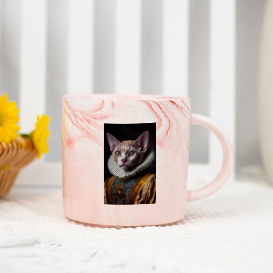 Black Queen Devon Rex Cat Breed Portrait Royal Ren Marble Mugs