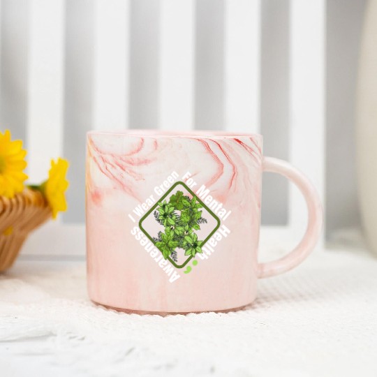 I Wear Green For Mental Health Awareness Green Rib Marble Mugs