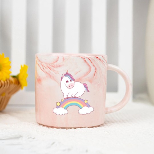 unicorn standing on rainbow Marble Mugs