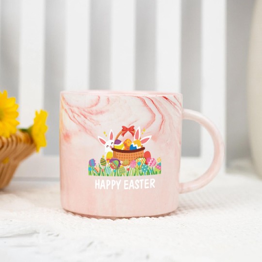 HAPPY EASTER Bunny Egg Hunt Wagon Girls Kids Mom Marble Mugs