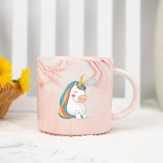 Rainbow Beauty: An Illustration of a Unicorn Pony Marble Mugs