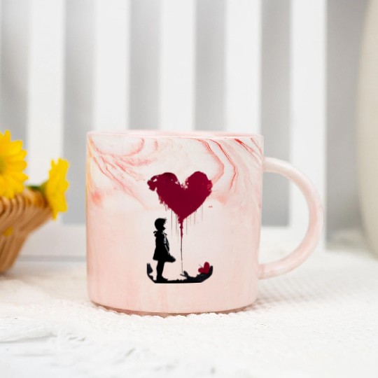 Banksy Love Heart Style Marble Mugs