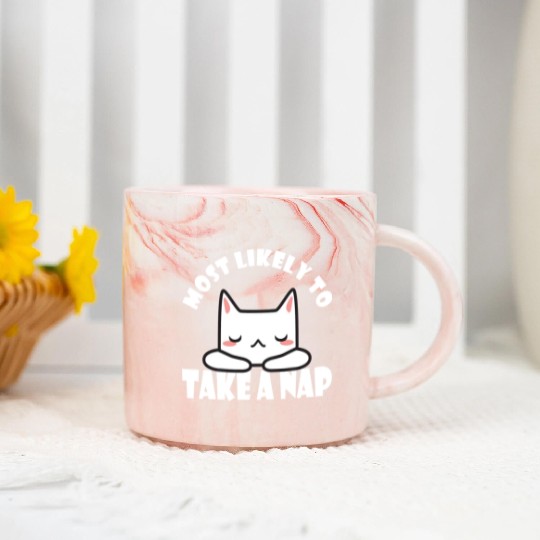 Most Likely To Take A Nap Funny Cat Saying Marble Mugs