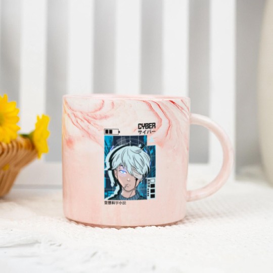 SciFi Anime Japanese City Aesthetic Tokyo Vaporwav Marble Mugs
