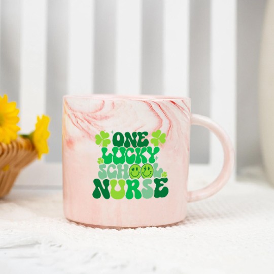 One Lucky School Nurse Shamrock St Marble Mugs