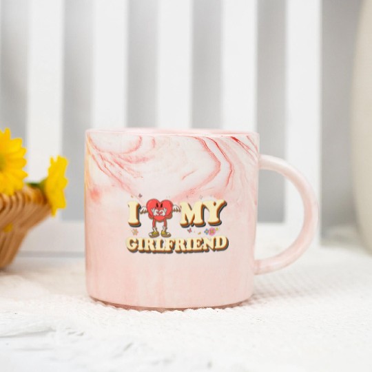 I Heart My Girlfriend Love Valentine Groovy Couple Marble Mugs