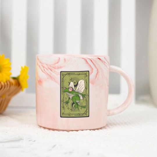 Frog Fairy Tarot Card Celestial Moon Occult Cottag Marble Mugs
