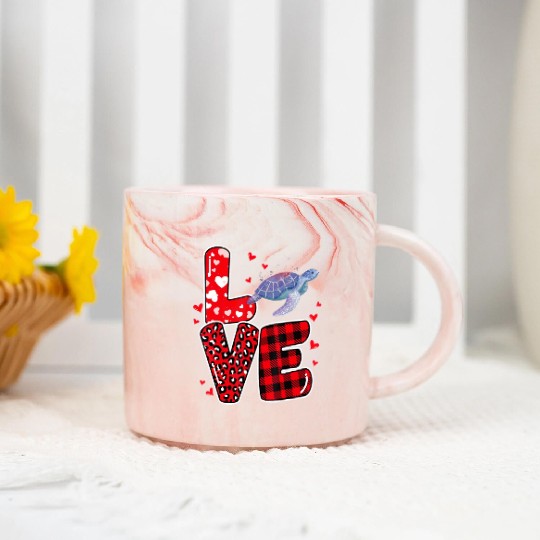 Sea Turtle Lover Heart Sea Turtle Valentine Marble Mugs