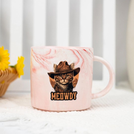 Meowdy - Funny Mashup Between Meow and Howdy - Cat Marble Mugs