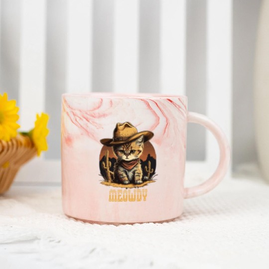 Meowdy - Funny Mashup Between Meow and Howdy - Cat Marble Mugs