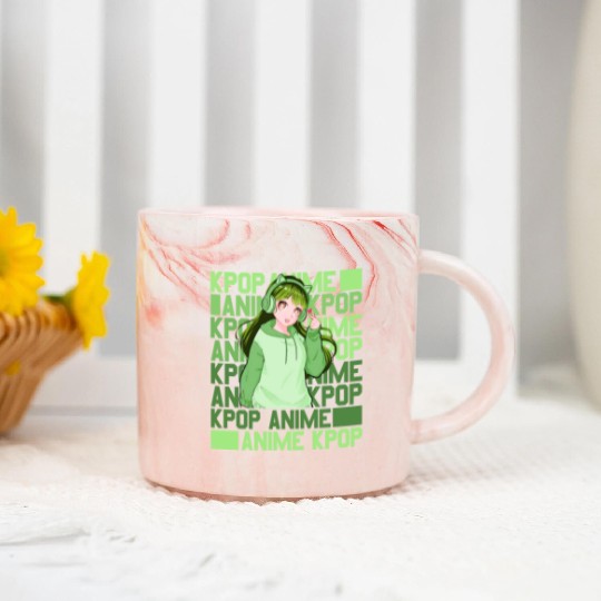 Cute Anime And Kpop Girl Finger Heart Saranghae Marble Mugs