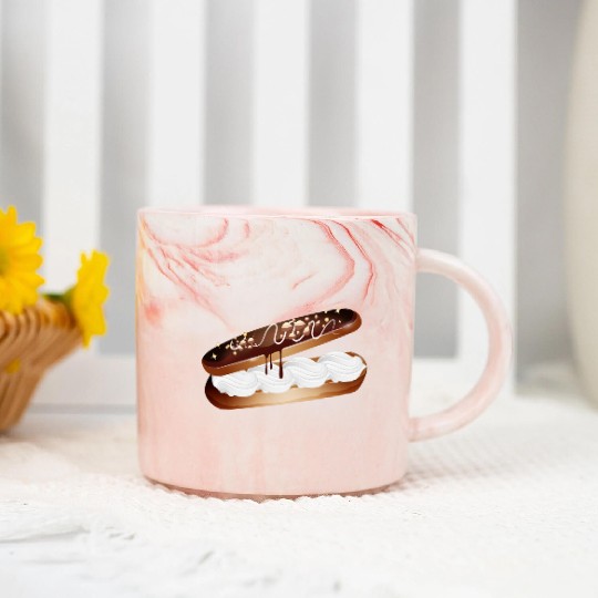 Illustration of a stuffed eclair with cream Marble Mugs