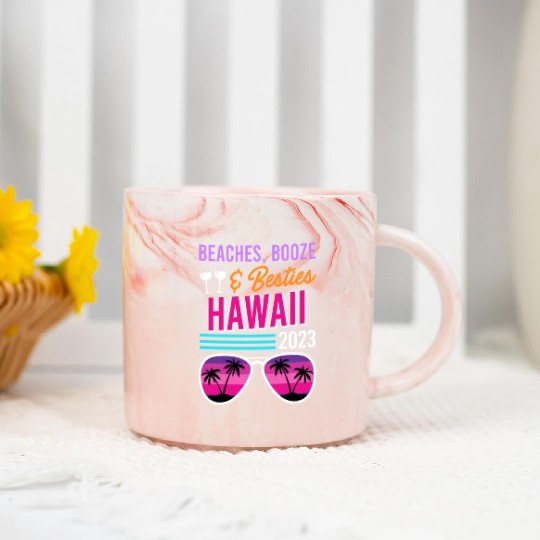 Beach Booze Besties Hawaii Vacation Spring Break Marble Mugs