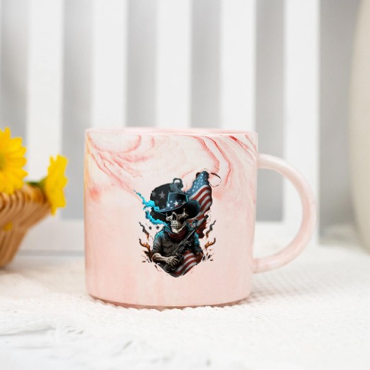 Skeleton with a gun, American flag Marble Mugs