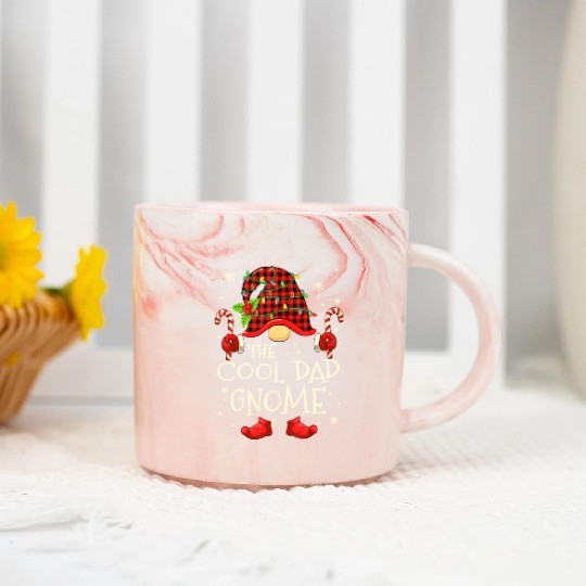 Cool Dad Gnome Buffalo Plaid Christmas Tree Family Marble Mugs