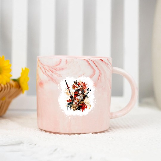 Cute Samurai Cat Marble Mugs