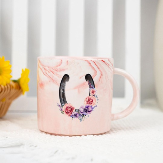Lucky Floral Horseshoe Marble Mugs
