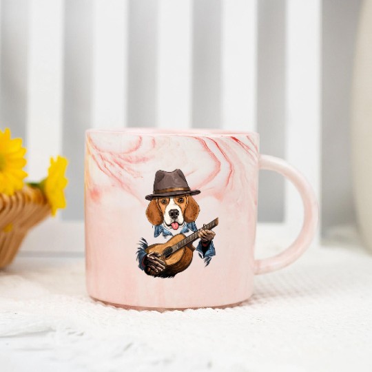 Beagle Dog Playing Guitar Pet Beagle Dog Lover Gui Marble Mugs