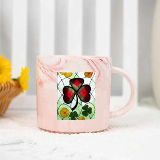 Red plaid Shamrock with Yellow Poppies (AI Art) Marble Mugs