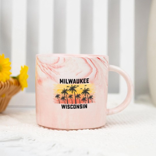 Milwaukee Wisconsin Summer Retro VIntage Vacation Marble Mugs