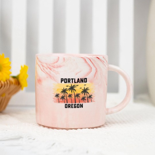 Portland Oregon Summer Retro VIntage Vacation Marble Mugs