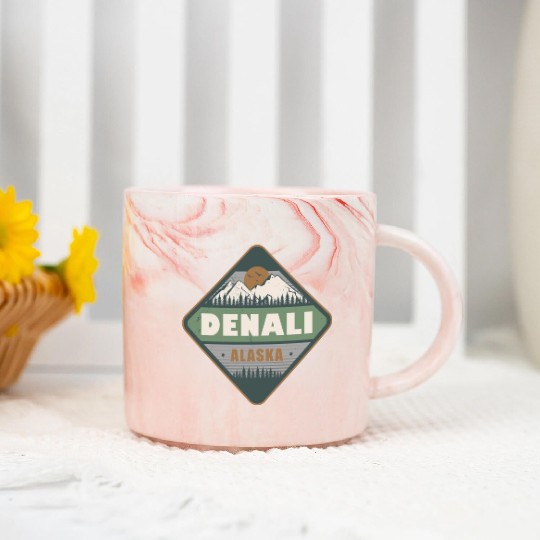 Denali Alaska US Vintage Hiking Design Marble Mugs
