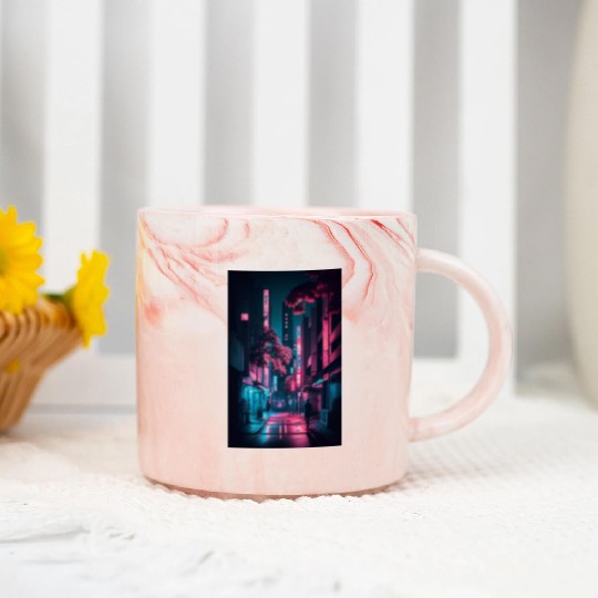 Tokyo Japan Japanese Aesthetic Graphic Night Scene Marble Mugs
