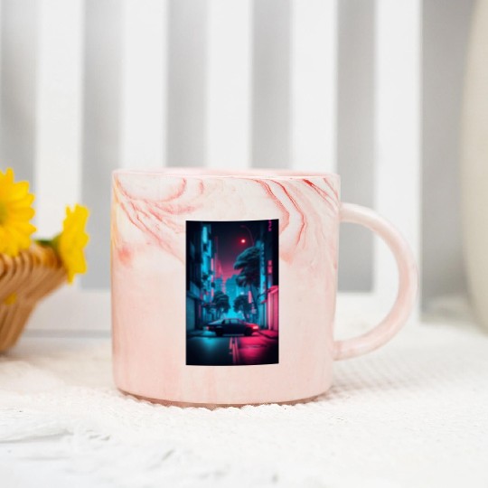 Tokyo Japan Japanese Aesthetic Graphic Night Scene Marble Mugs
