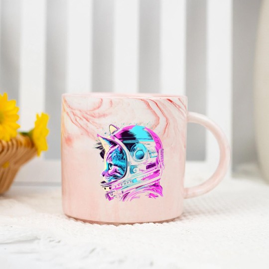 Aesthetic Vaporwave Space Cat 80s 90s Astronaut Marble Mugs