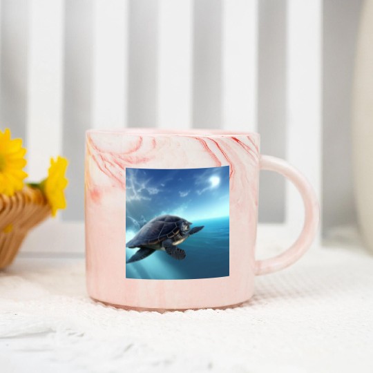 Turtle swimming in the blue ocean print Marble Mugs