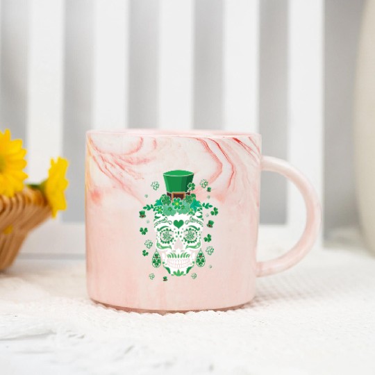 St Patty's Day El Dia De Los Muertos Irish Flower Marble Mugs