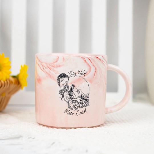 Stay Wild Moon Child Wolf Howling at Moon Goddess Marble Mugs