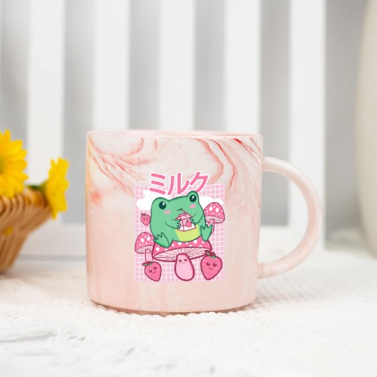 Cottagecore Aesthetic Kawaii Frog Drinking Japanes Marble Mugs