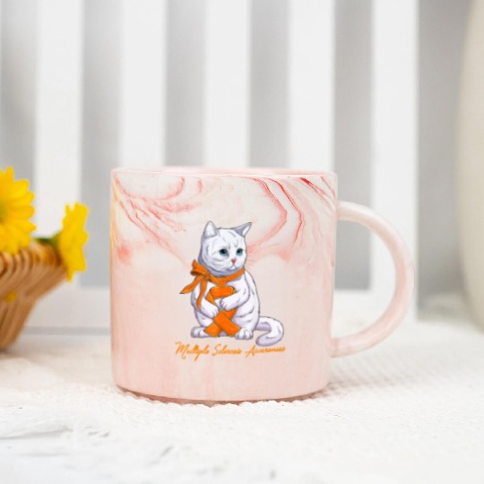 Multiple Sclerosis MS Awareness Cute Cat Wear Oran Marble Mugs