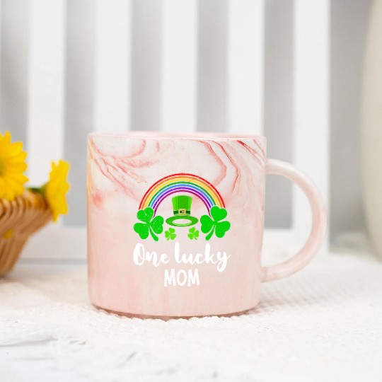 One Lucky Mom St Patrick's Day Marble Mugs