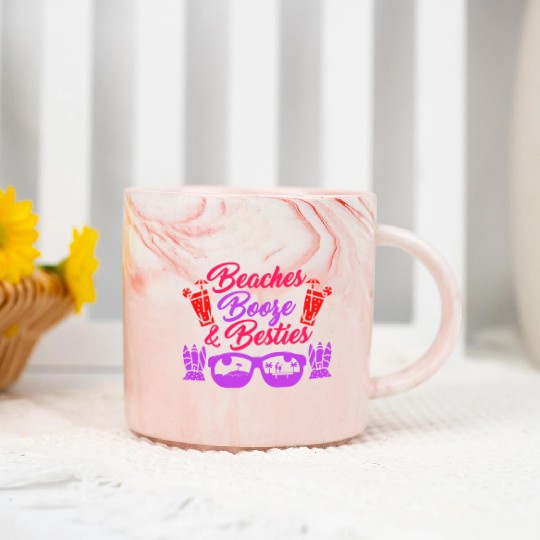 Beaches Booze Besties Summer Vacation Spring Break Marble Mugs