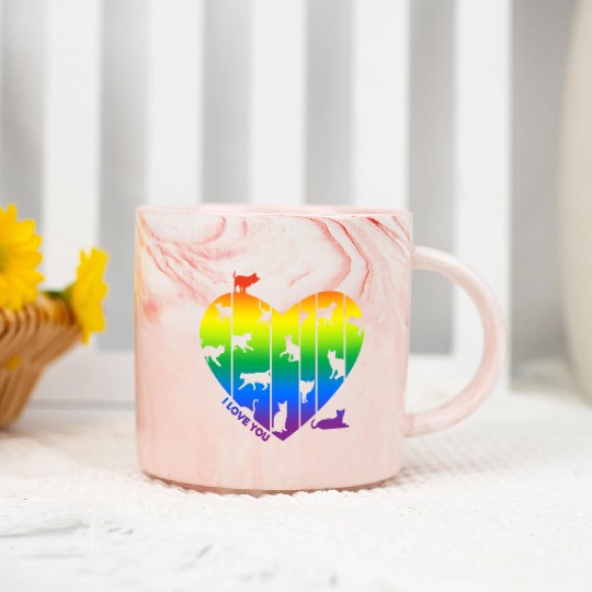 Rainbow Heart and Funny Cats. Cats are in my Heart Marble Mugs