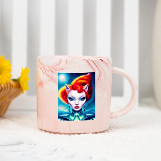 "Alien Cat Woman" Marble Mugs