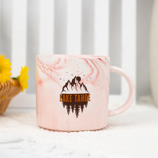 lake tahoe retro mountain Marble Mugs