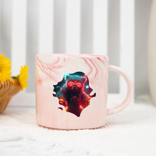Cool Mecha Grizzly with Cyborg Steampunk Style Marble Mugs
