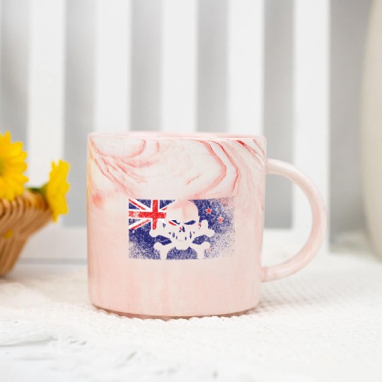Vintage New Zealand Skull Flag Marble Mugs