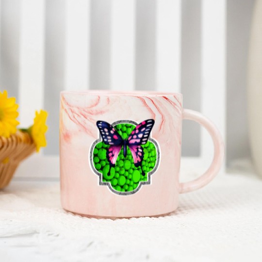 Purple Butterfly, Green Dots, Astrology Marble Mugs