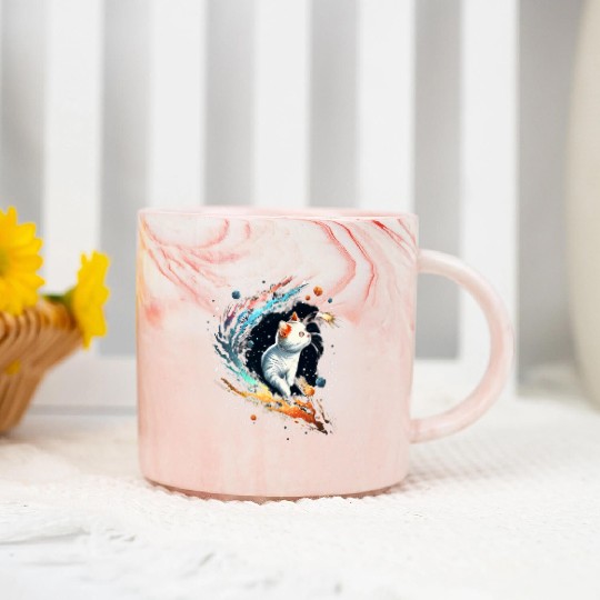 Astronaut Cat or Space Cat on Galaxy Cat Lover Marble Mugs