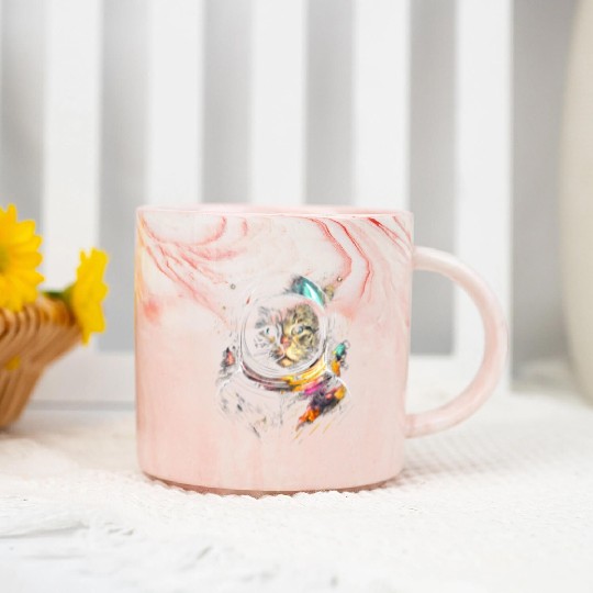 Space Cat on Galaxy Cat Lover Marble Mugs