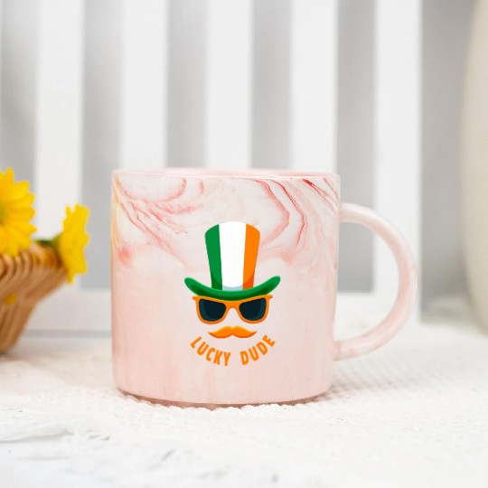 Lucky Dude, St Patricks Day, Irish, Boys T, mousta Marble Mugs