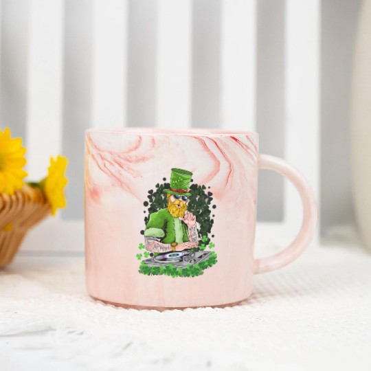 St Patricks Day DJ, Music Love, Tattoos Lucky Clov Marble Mugs