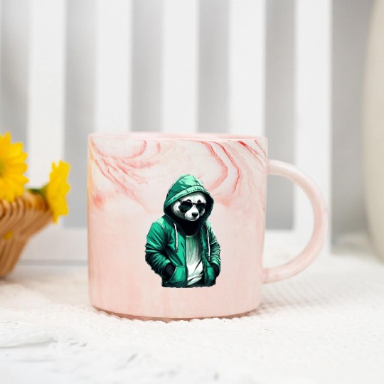 Cool Panda with Green Marble Mugs and Sunglasses