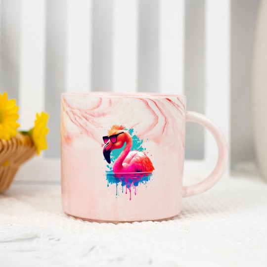 Retro Sunset Pink Flamingo Summer Design Flamingo Marble Mugs