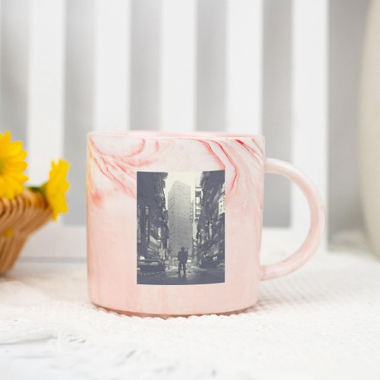 Future city person cyberpunk vaporwave neon lights Marble Mugs