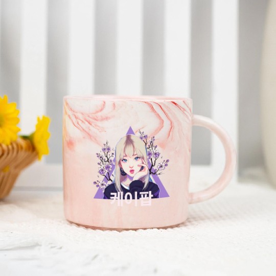 Kpop Girl Fan South Korean Pop Vaporwave Hangul Marble Mugs